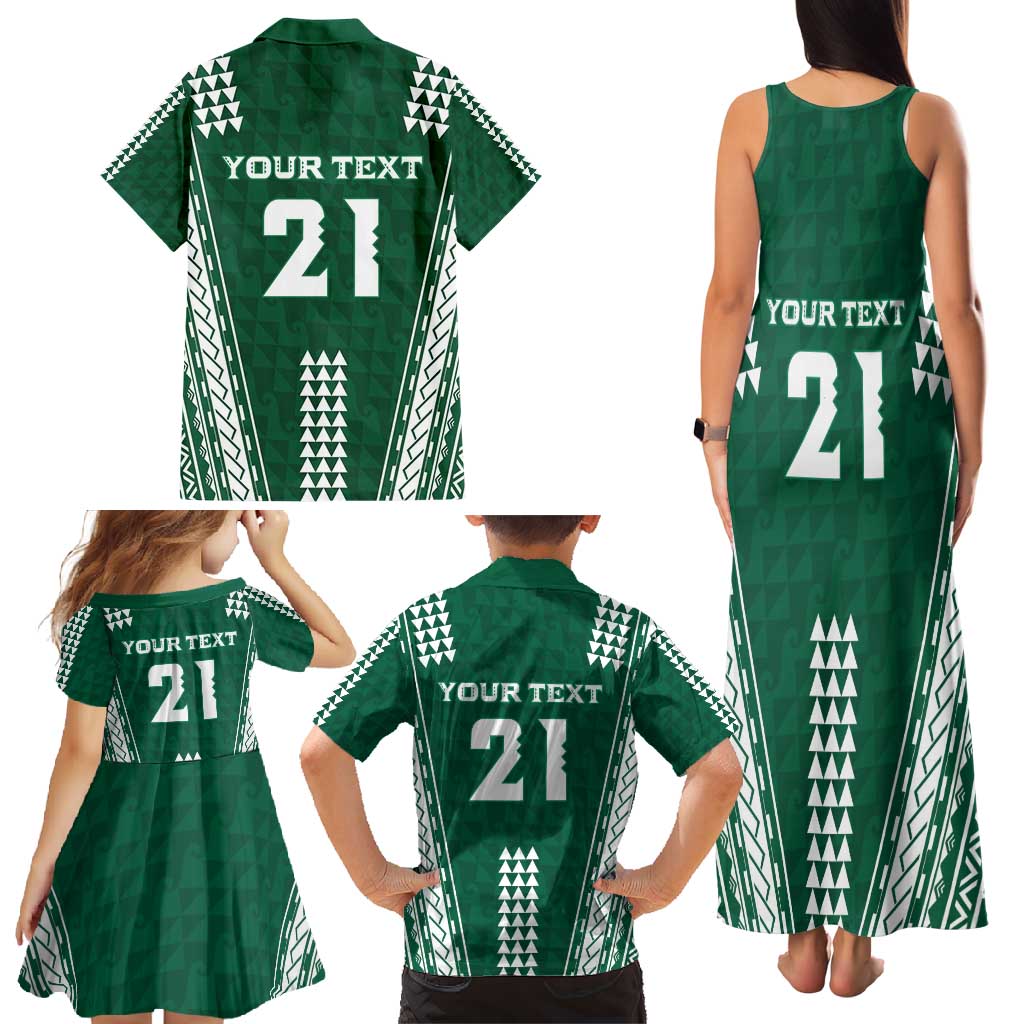 Polynesian Hawaii Volleyball Custom Family Matching Tank Maxi Dress and Hawaiian Shirt Green Kakau with Map Motif