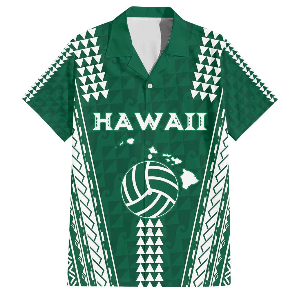 Polynesian Hawaii Volleyball Custom Hawaiian Shirt Green Kakau with Map Motif LT9 Green - Polynesian Pride