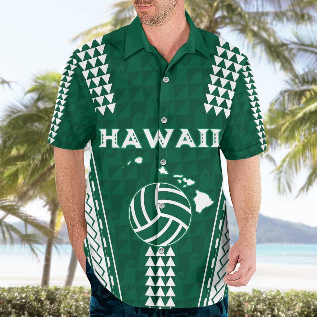 Polynesian Hawaii Volleyball Custom Hawaiian Shirt Green Kakau with Map Motif LT9 - Polynesian Pride
