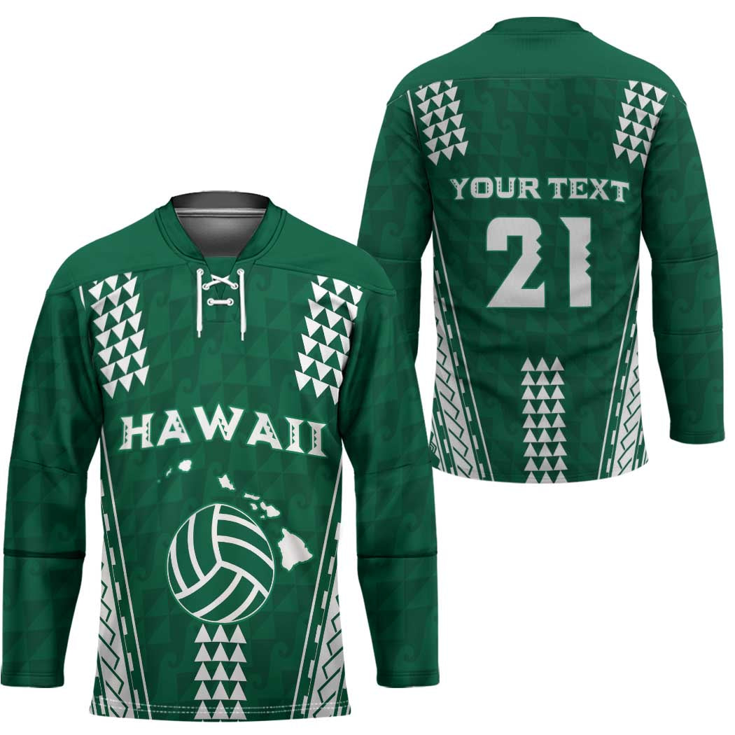 Polynesian Hawaii Volleyball Custom Hockey Jersey Green Kakau with Map Motif - Polynesian Pride