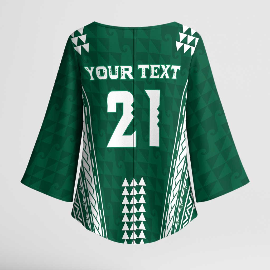 Polynesian Hawaii Volleyball Custom Kimono Sleeve Blouse Green Kakau with Map Motif - Polynesian Pride