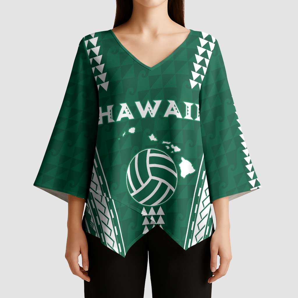 Polynesian Hawaii Volleyball Custom Kimono Sleeve Blouse Green Kakau with Map Motif - Polynesian Pride