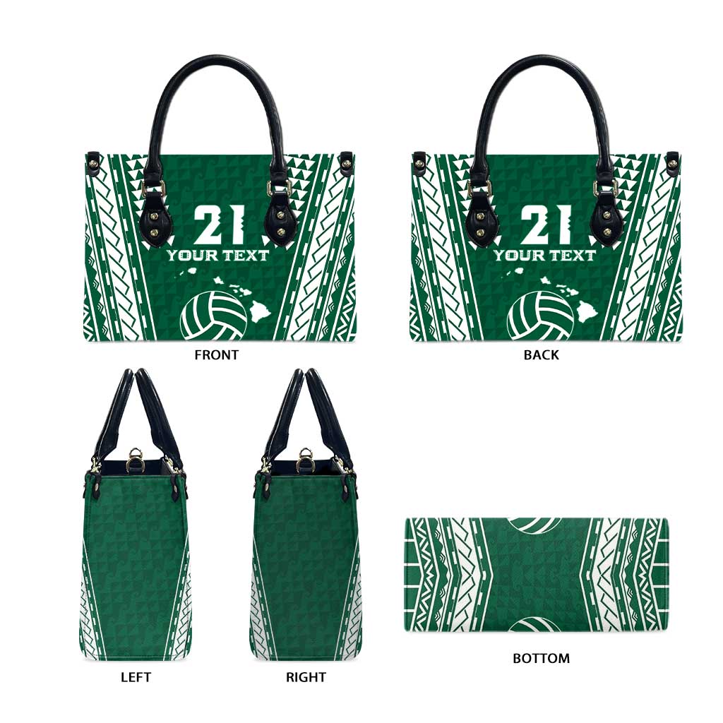 Polynesian Hawaii Volleyball Custom Leather Bag Green Kakau with Map Motif - Polynesian Pride