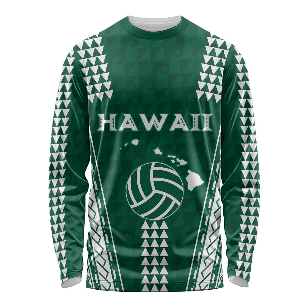 Polynesian Hawaii Volleyball Custom Long Sleeve Shirt Green Kakau with Map Motif LT9 Unisex Green - Polynesian Pride
