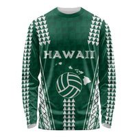 Polynesian Hawaii Volleyball Custom Long Sleeve Shirt Green Kakau with Map Motif LT9 Unisex Green - Polynesian Pride