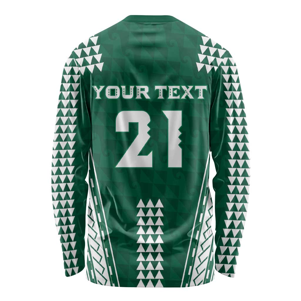 Polynesian Hawaii Volleyball Custom Long Sleeve Shirt Green Kakau with Map Motif LT9 - Polynesian Pride