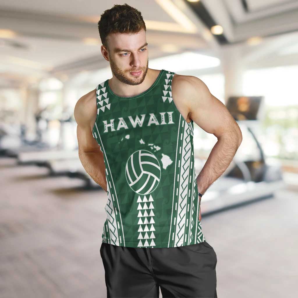 Polynesian Hawaii Volleyball Custom Men Tank Top Green Kakau with Map Motif LT9 Green - Polynesian Pride
