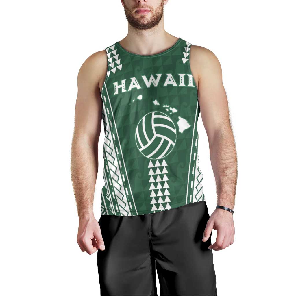 Polynesian Hawaii Volleyball Custom Men Tank Top Green Kakau with Map Motif LT9 - Polynesian Pride