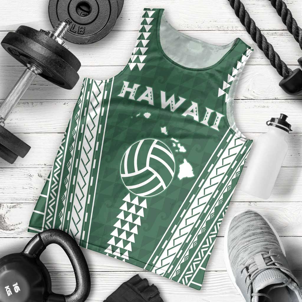 Polynesian Hawaii Volleyball Custom Men Tank Top Green Kakau with Map Motif LT9 - Polynesian Pride
