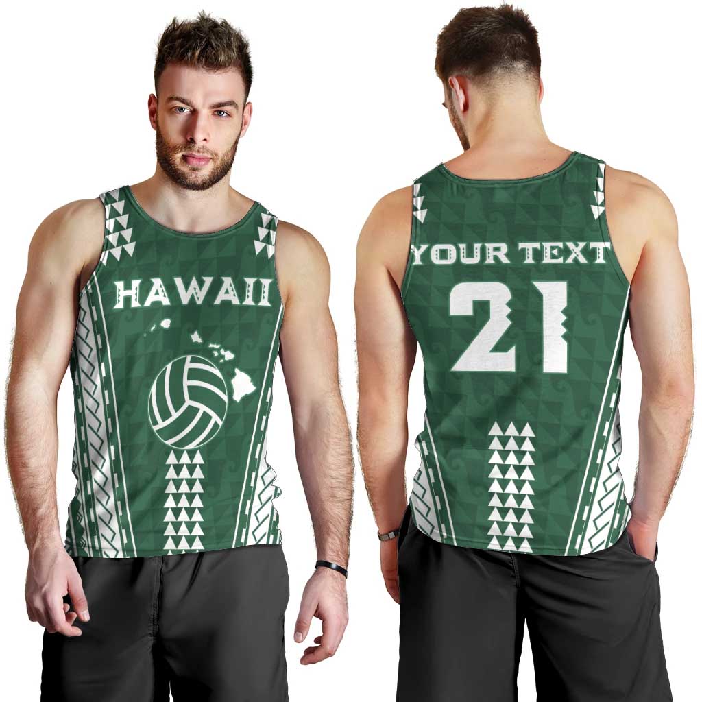 Polynesian Hawaii Volleyball Custom Men Tank Top Green Kakau with Map Motif LT9 - Polynesian Pride