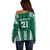 Polynesian Hawaii Volleyball Custom Off Shoulder Sweater Green Kakau with Map Motif