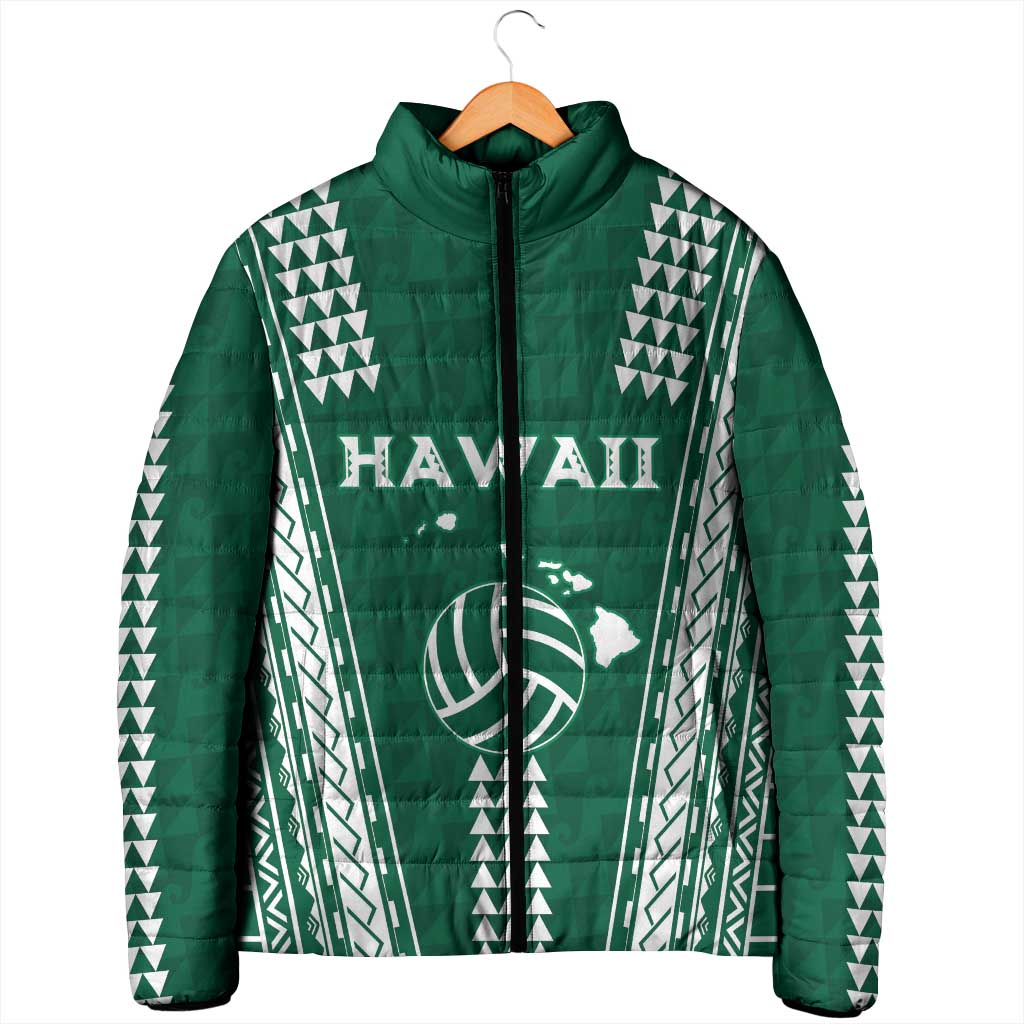 Polynesian Hawaii Volleyball Custom Padded Jacket Green Kakau with Map Motif - Polynesian Pride