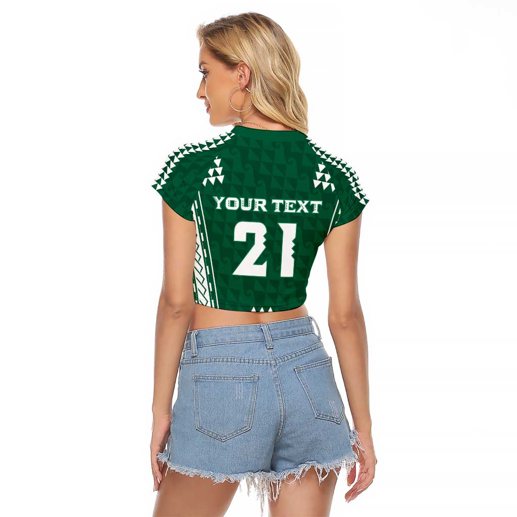Polynesian Hawaii Volleyball Custom Raglan Cropped T Shirt Green Kakau with Map Motif LT9 - Polynesian Pride