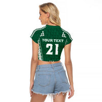 Polynesian Hawaii Volleyball Custom Raglan Cropped T Shirt Green Kakau with Map Motif LT9 - Polynesian Pride