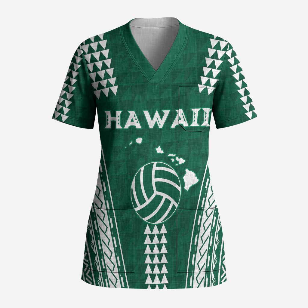Polynesian Hawaii Volleyball Custom Scrub Top Green Kakau with Map Motif - Polynesian Pride