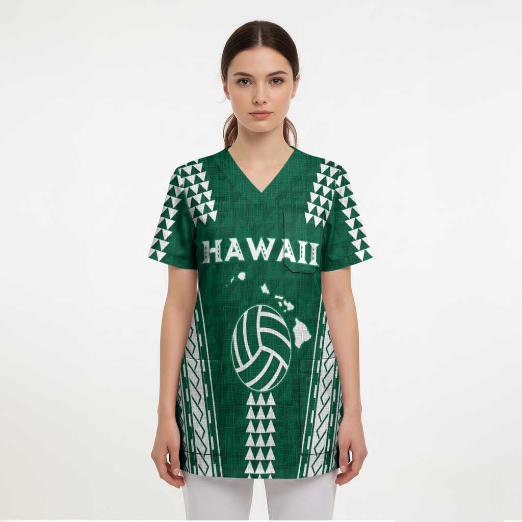 Polynesian Hawaii Volleyball Custom Scrub Top Green Kakau with Map Motif - Polynesian Pride