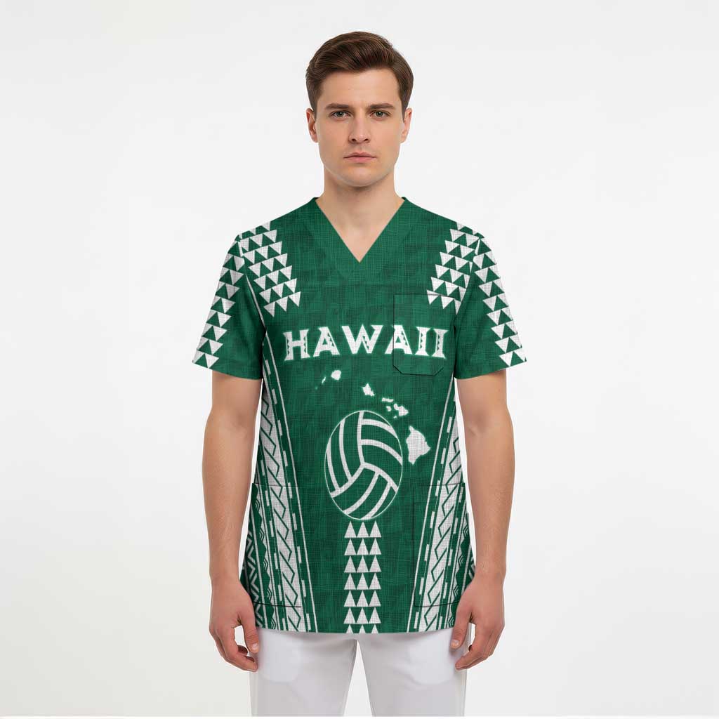 Polynesian Hawaii Volleyball Custom Scrub Top Green Kakau with Map Motif - Polynesian Pride