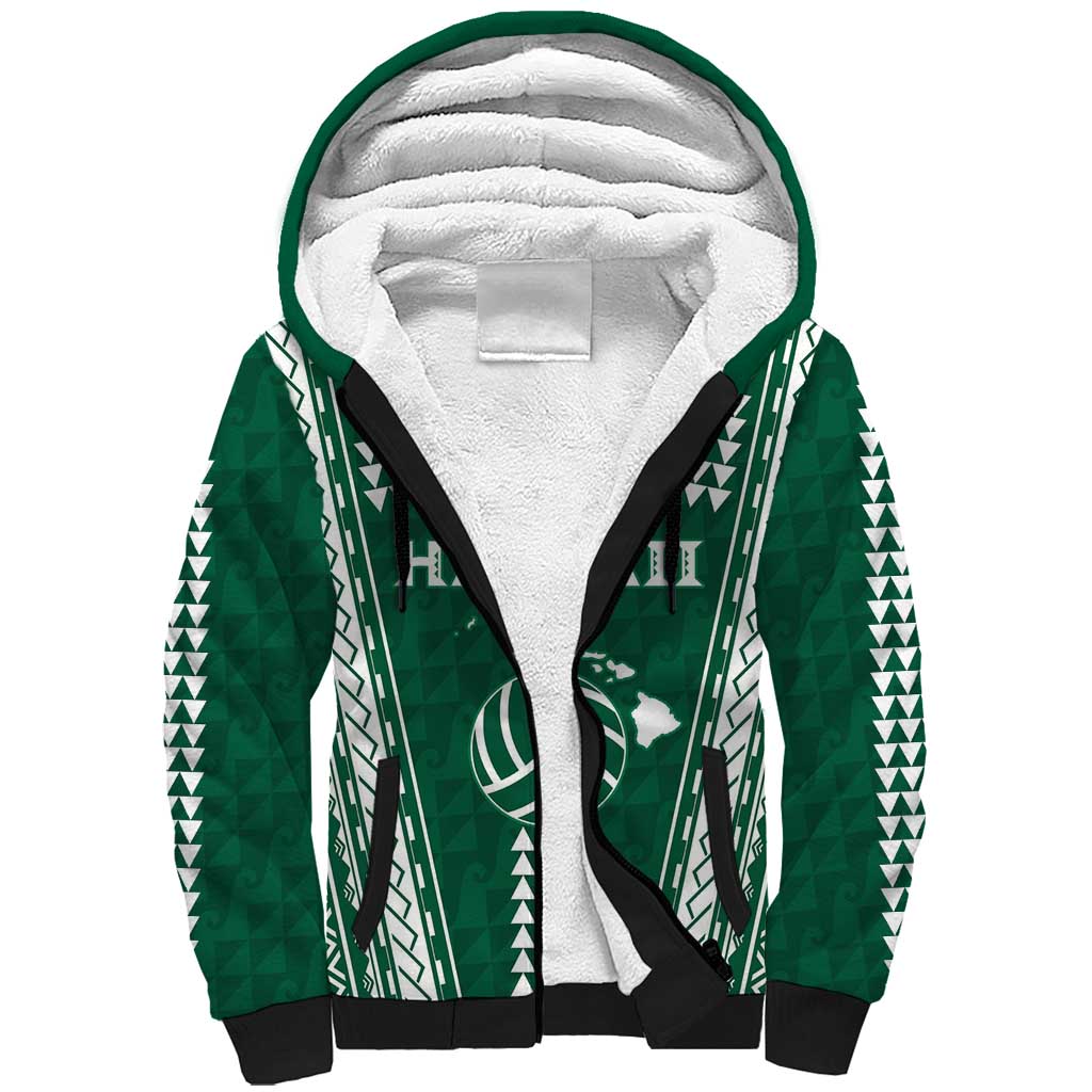 Polynesian Hawaii Volleyball Custom Sherpa Hoodie Green Kakau with Map Motif LT9 Unisex Green - Polynesian Pride