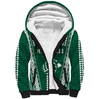 Polynesian Hawaii Volleyball Custom Sherpa Hoodie Green Kakau with Map Motif LT9 Unisex Green - Polynesian Pride