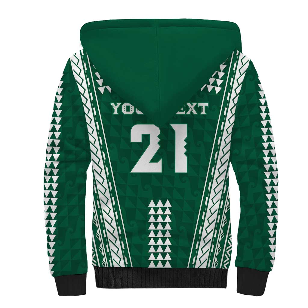 Polynesian Hawaii Volleyball Custom Sherpa Hoodie Green Kakau with Map Motif LT9 - Polynesian Pride