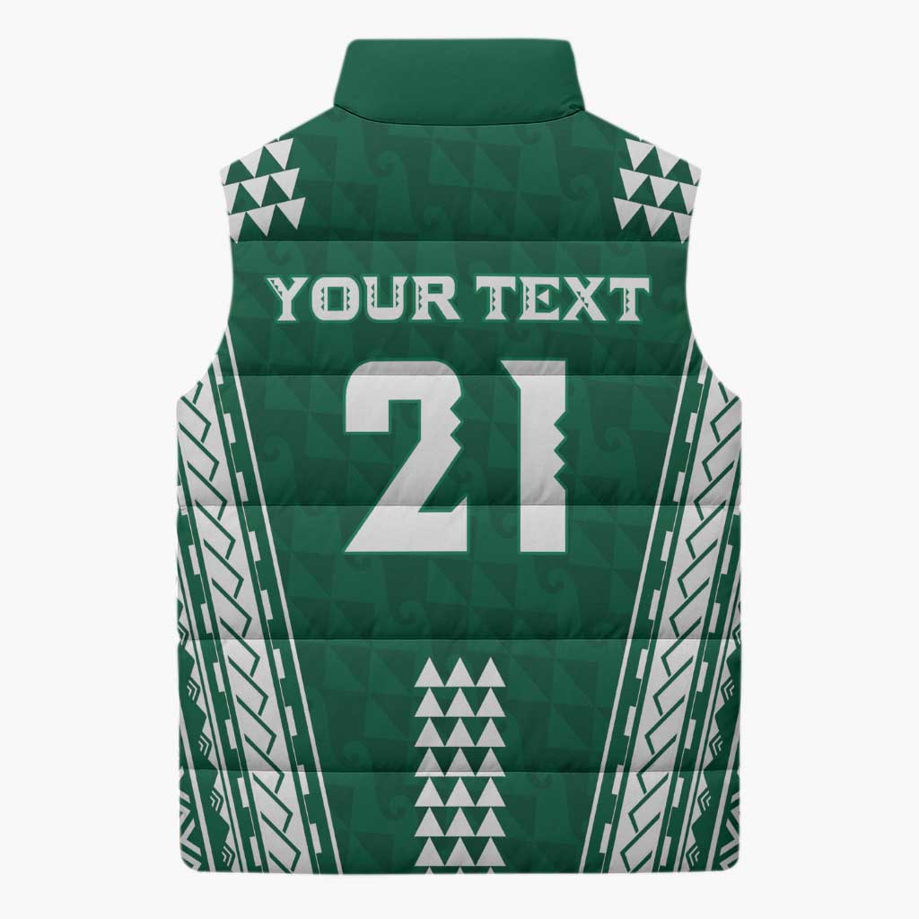 Polynesian Hawaii Volleyball Custom Sleeveless Puffer Jacket Green Kakau with Map Motif - Polynesian Pride