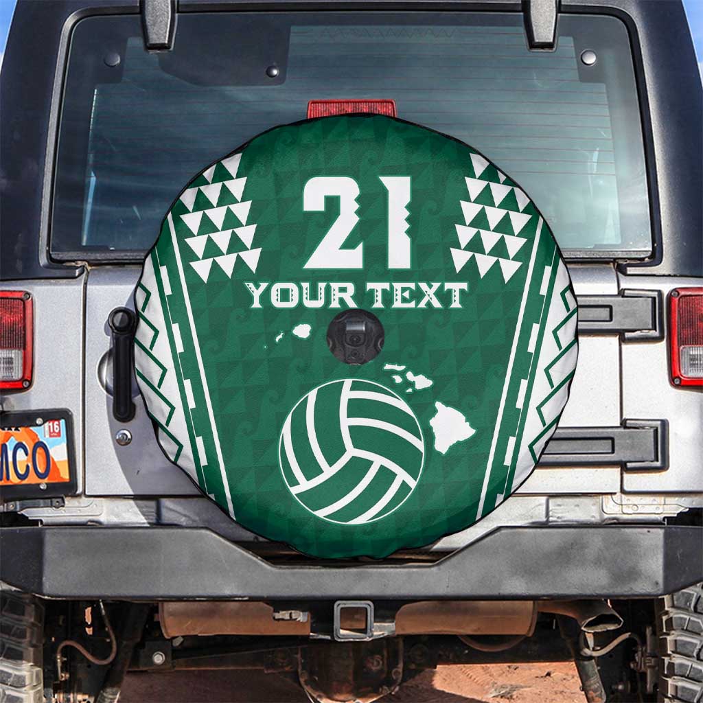 Polynesian Hawaii Volleyball Custom Spare Tire Cover Green Kakau with Map Motif