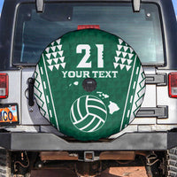 Polynesian Hawaii Volleyball Custom Spare Tire Cover Green Kakau with Map Motif