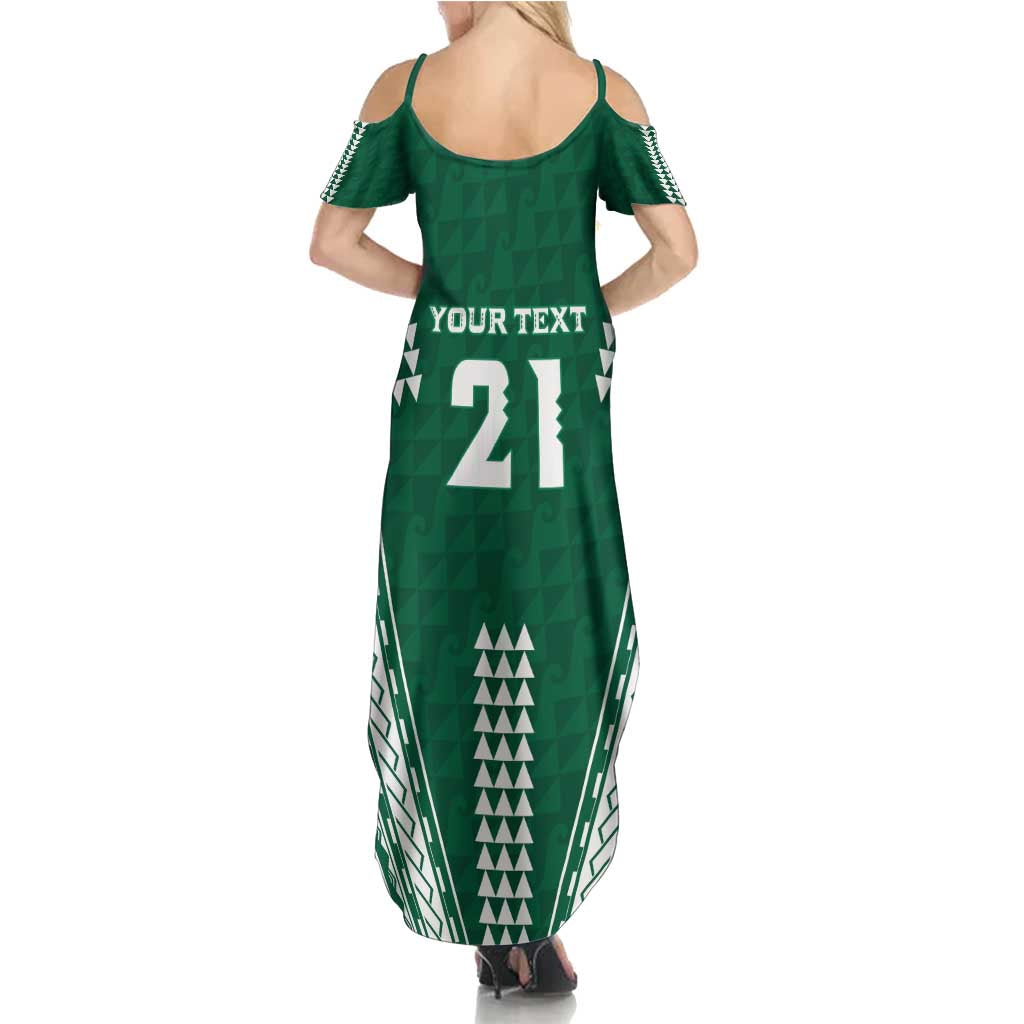 Polynesian Hawaii Volleyball Custom Summer Maxi Dress Green Kakau with Map Motif LT9 - Polynesian Pride