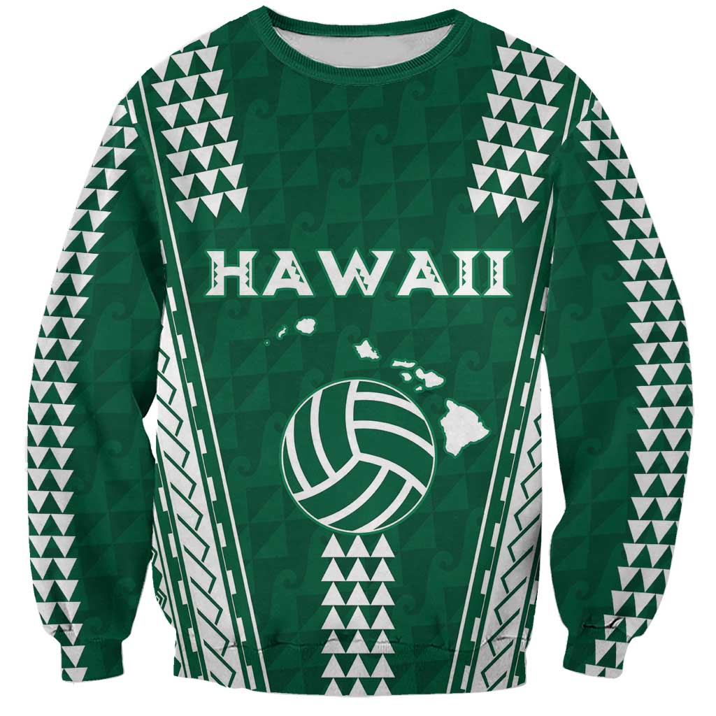 Polynesian Hawaii Volleyball Custom Sweatshirt Green Kakau with Map Motif LT9 Unisex Green - Polynesian Pride