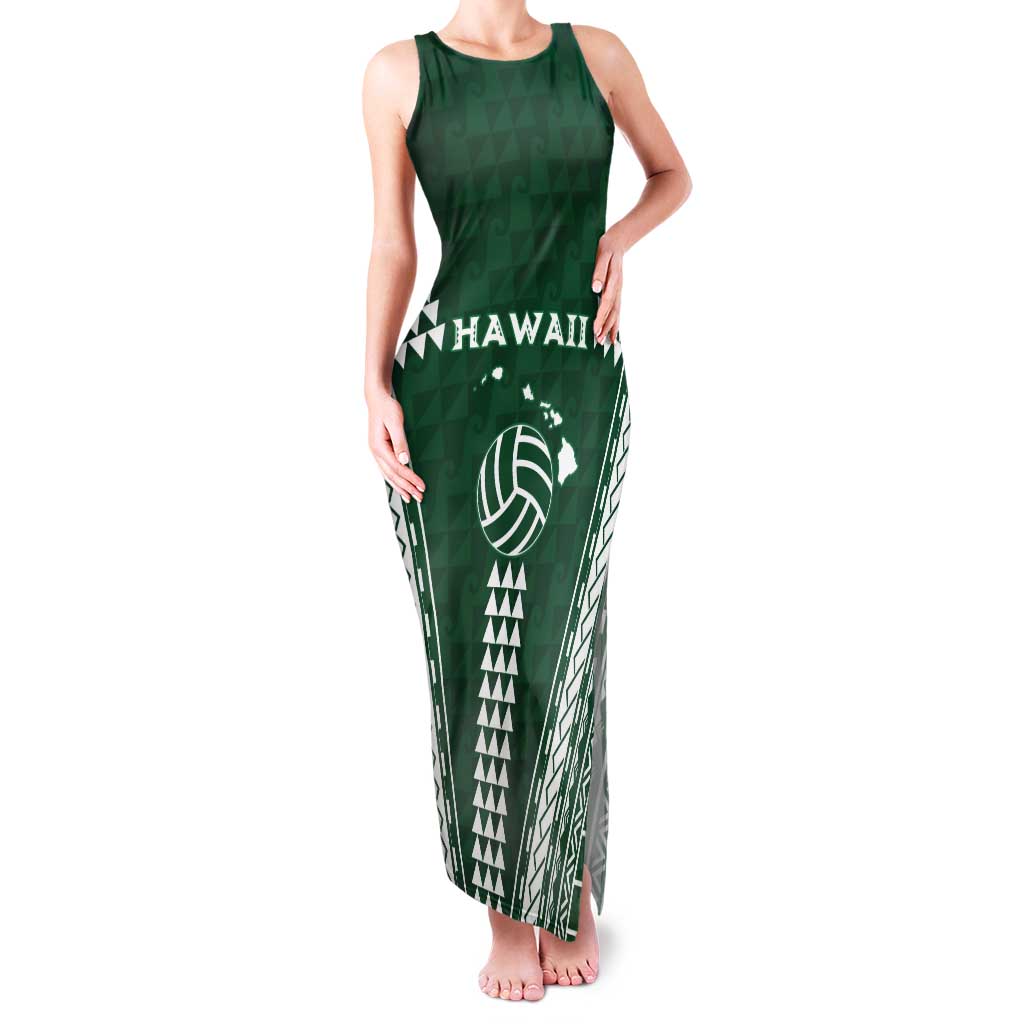 Polynesian Hawaii Volleyball Custom Tank Maxi Dress Green Kakau with Map Motif LT9 Women Green - Polynesian Pride