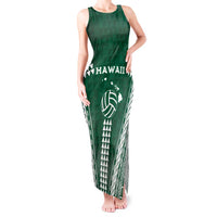 Polynesian Hawaii Volleyball Custom Tank Maxi Dress Green Kakau with Map Motif LT9 Women Green - Polynesian Pride