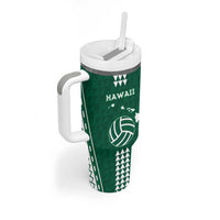 Polynesian Hawaii Volleyball Custom Tumbler With Handle Green Kakau with Map Motif