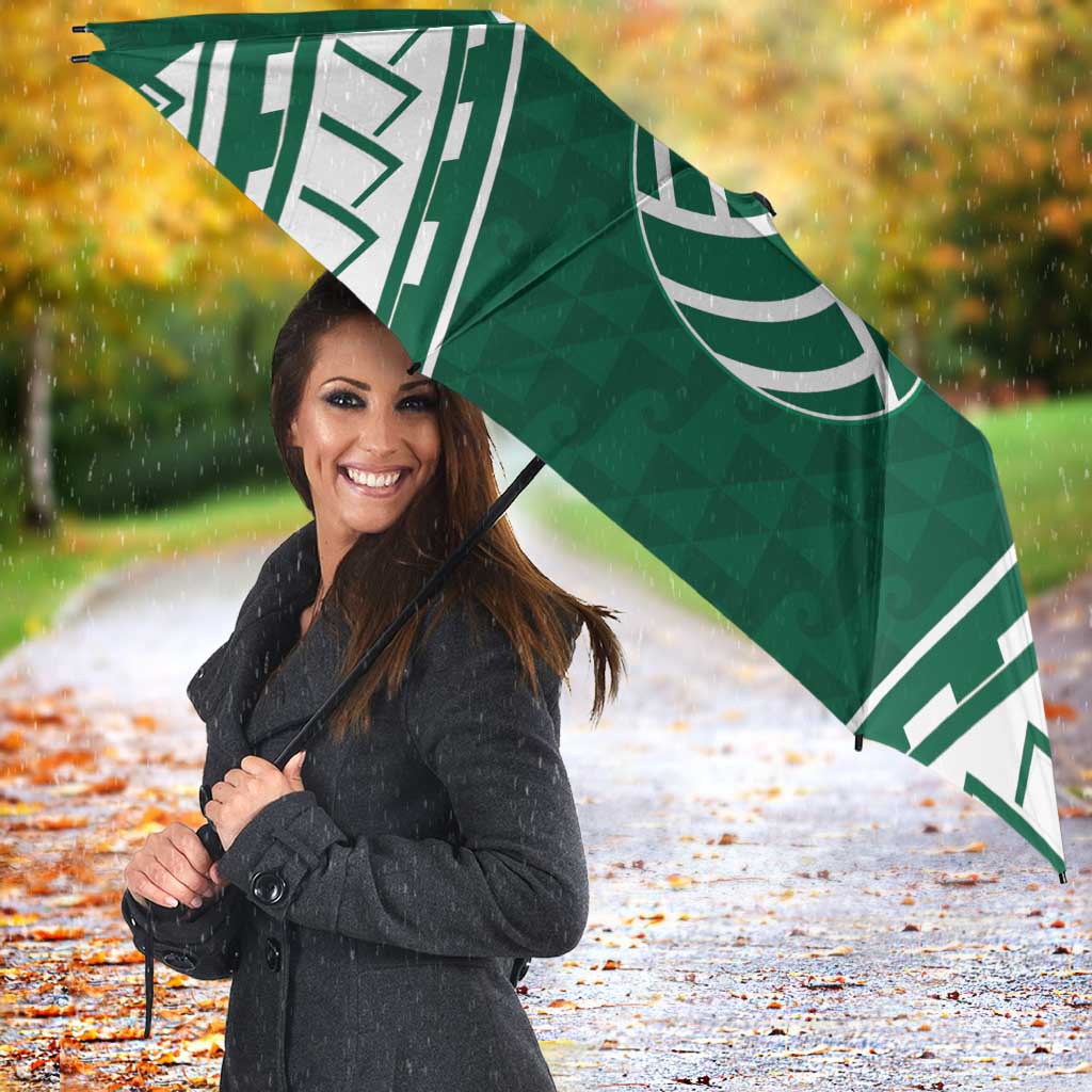 Polynesian Hawaii Volleyball Custom Umbrella Green Kakau with Map Motif - Polynesian Pride