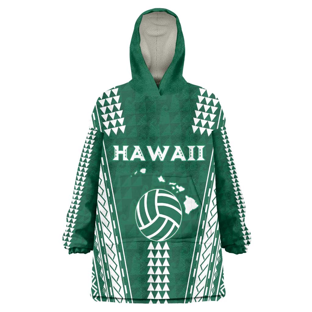 Polynesian Hawaii Volleyball Custom Wearable Blanket Hoodie Green Kakau with Map Motif LT9 One Size Green - Polynesian Pride