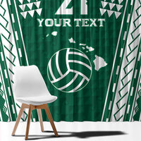 Polynesian Hawaii Volleyball Custom Window Curtain Green Kakau with Map Motif