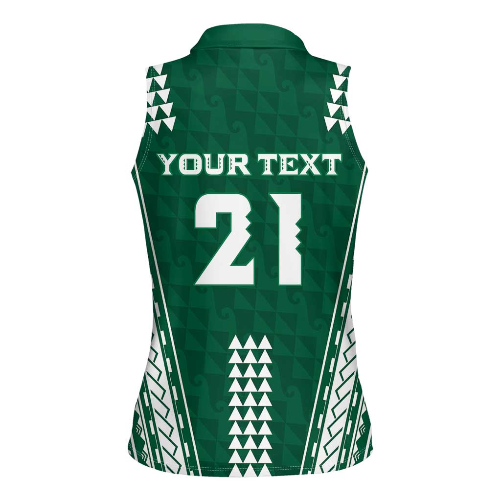 Polynesian Hawaii Volleyball Custom Women Sleeveless Polo Shirt Green Kakau with Map Motif