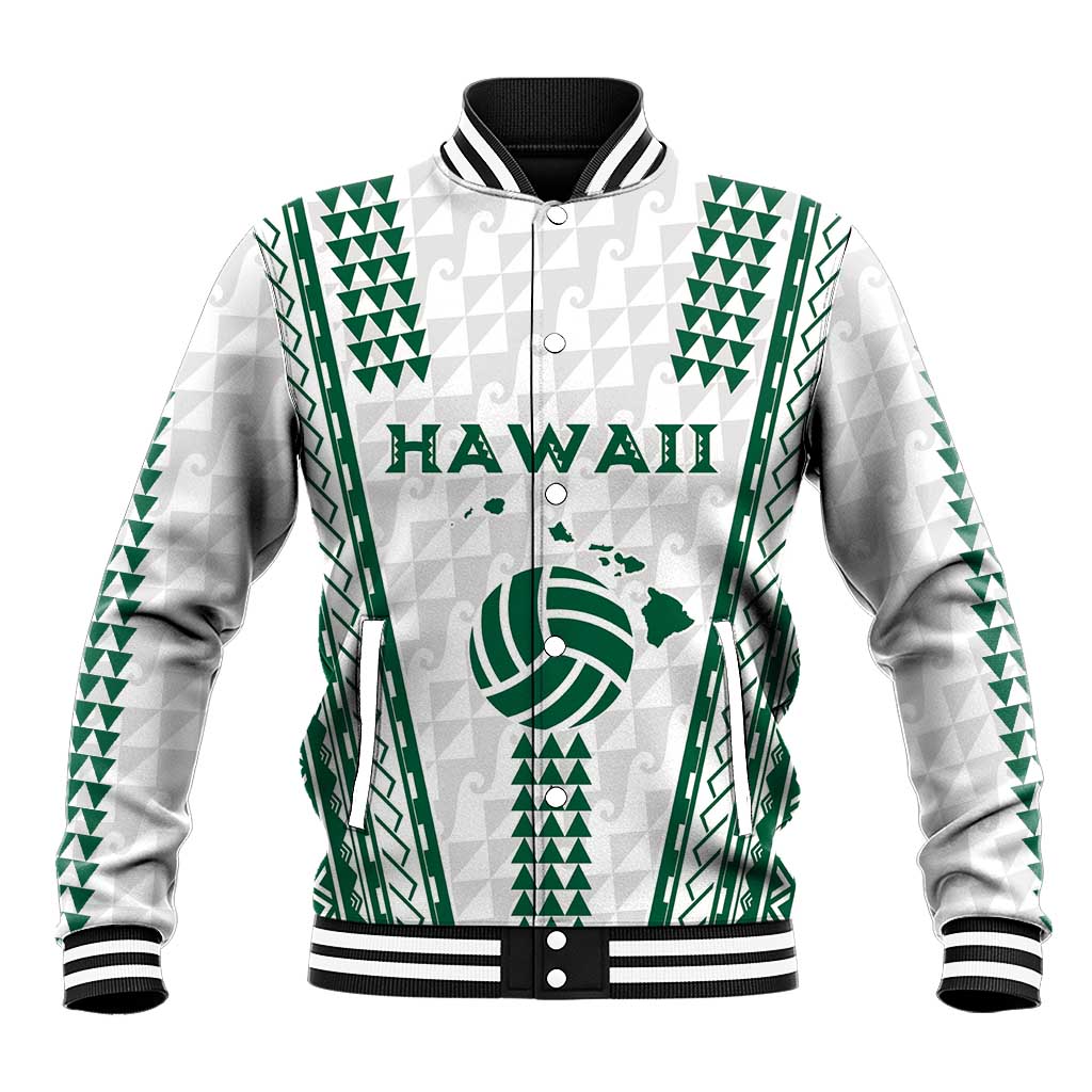 Polynesian Hawaii Volleyball Custom Baseball Jacket White Kakau with Map Motif LT9 Unisex White - Polynesian Pride