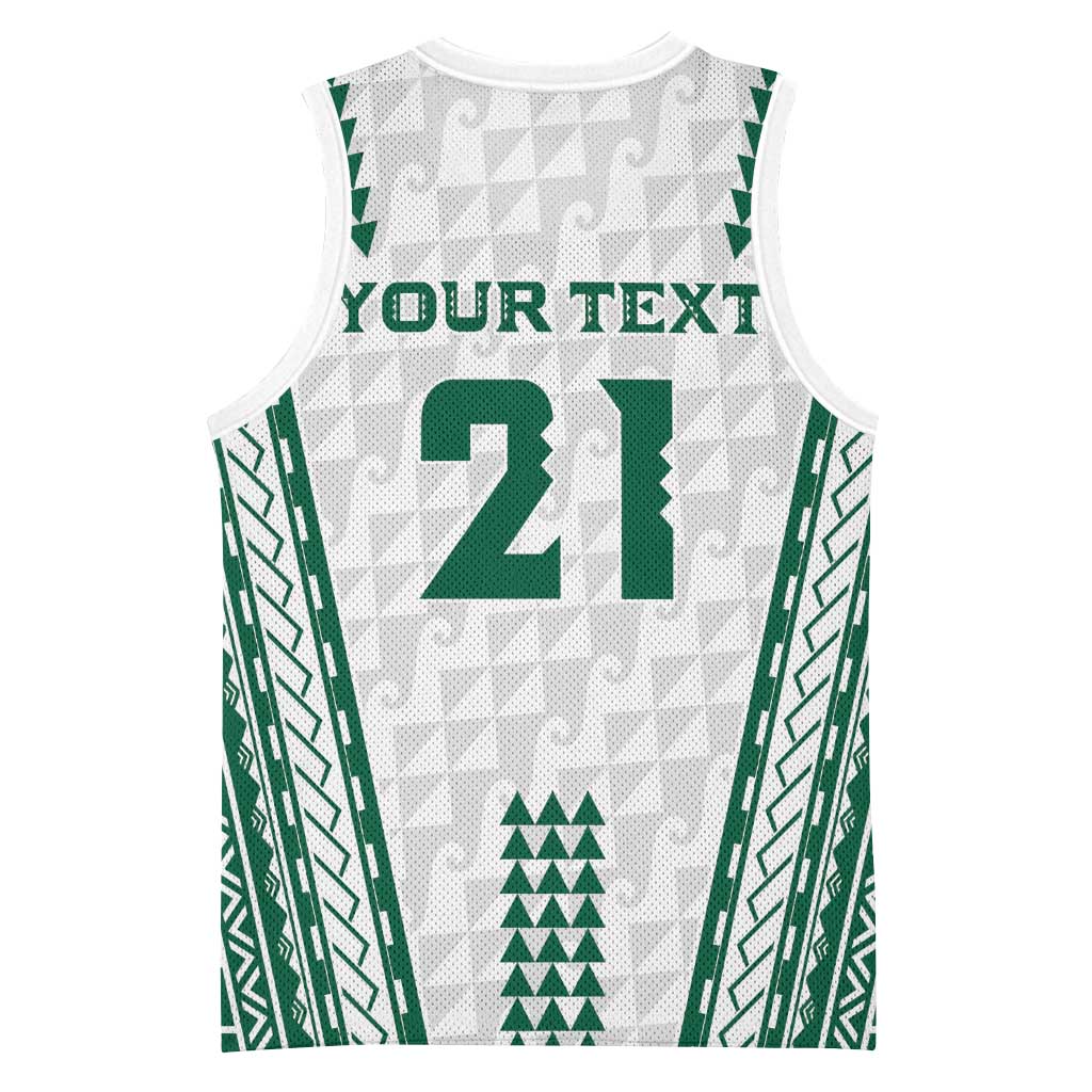 Polynesian Hawaii Volleyball Custom Basketball Jersey White Kakau with Map Motif - Polynesian Pride