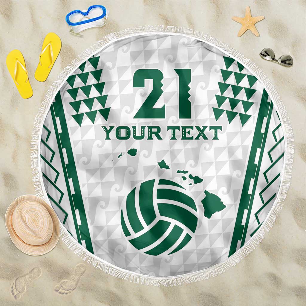 Polynesian Hawaii Volleyball Custom Beach Blanket White Kakau with Map Motif