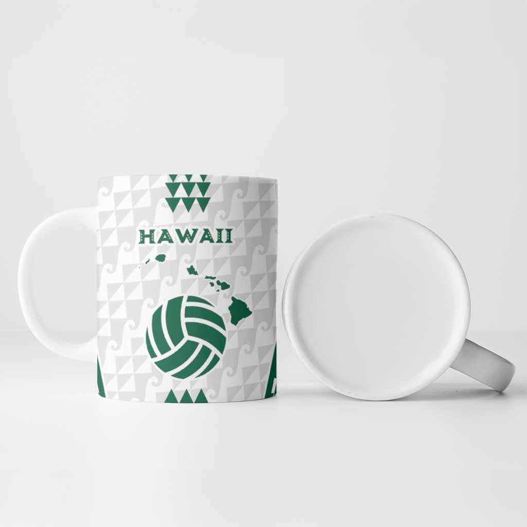 Polynesian Hawaii Volleyball Custom Ceramic Mug White Kakau with Map Motif - Polynesian Pride