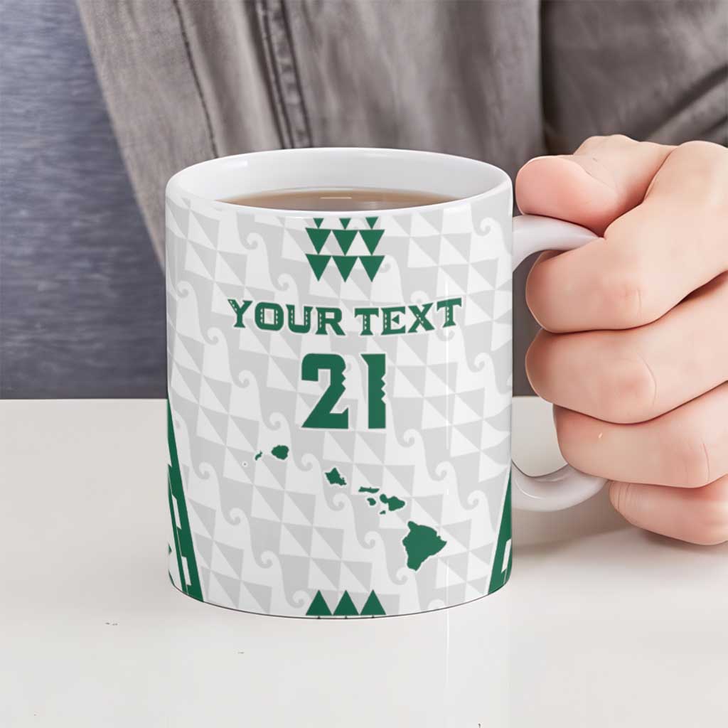 Polynesian Hawaii Volleyball Custom Ceramic Mug White Kakau with Map Motif - Polynesian Pride