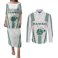 Polynesian Hawaii Volleyball Custom Couples Matching Puletasi and Long Sleeve Button Shirt White Kakau with Map Motif LT9 White - Polynesian Pride