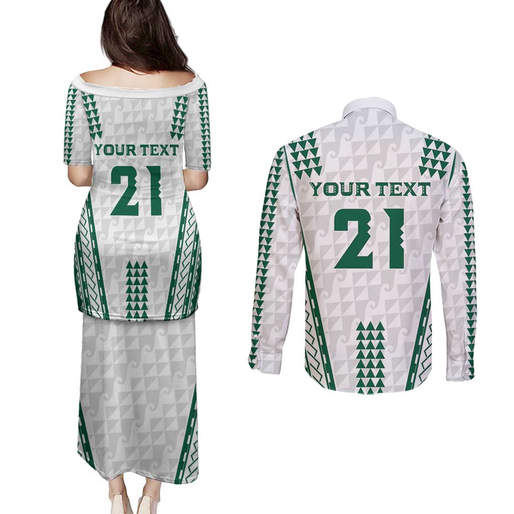 Polynesian Hawaii Volleyball Custom Couples Matching Puletasi and Long Sleeve Button Shirt White Kakau with Map Motif LT9 - Polynesian Pride