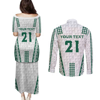 Polynesian Hawaii Volleyball Custom Couples Matching Puletasi and Long Sleeve Button Shirt White Kakau with Map Motif LT9 - Polynesian Pride