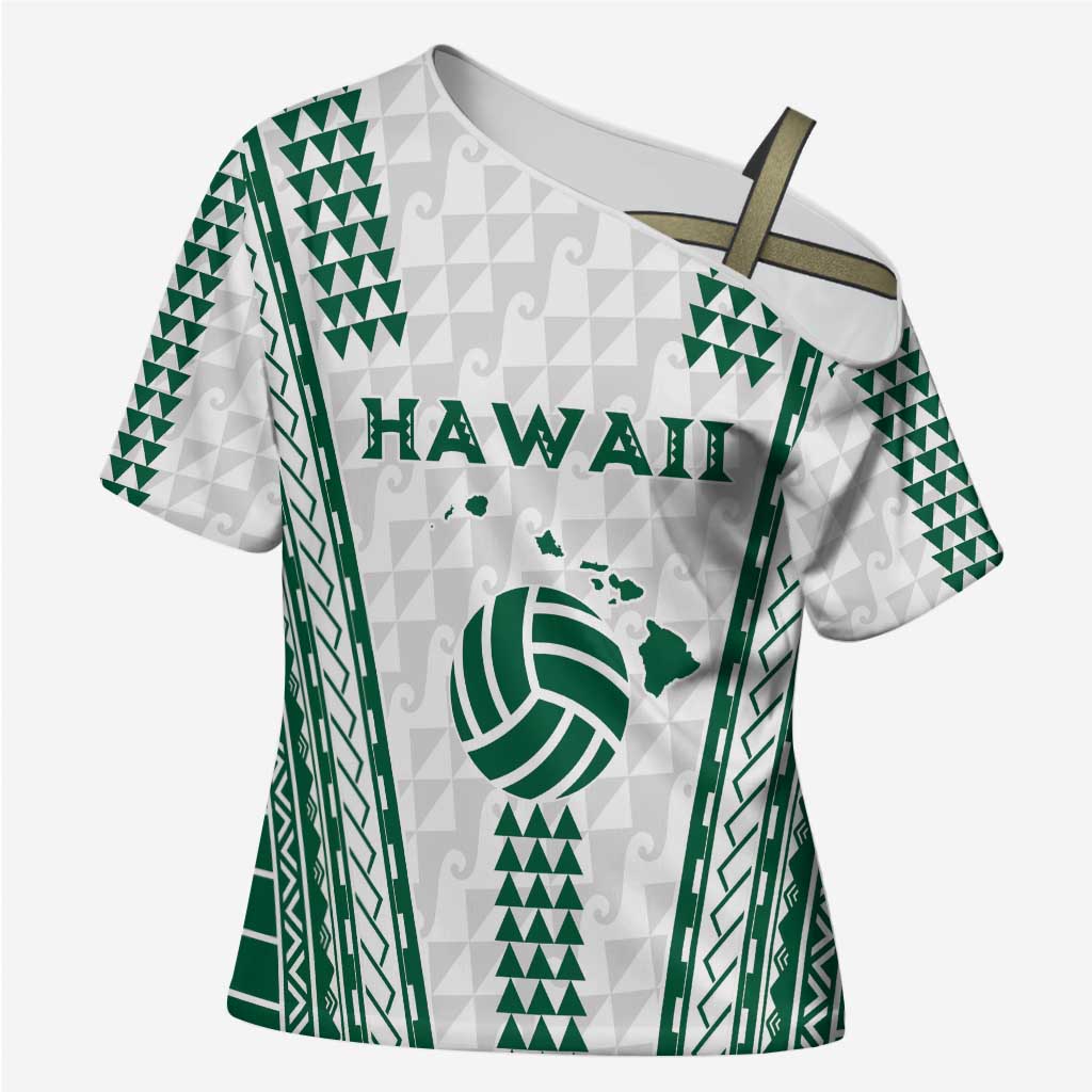 Polynesian Hawaii Volleyball Custom Cross Shoulder Shirt White Kakau with Map Motif - Polynesian Pride