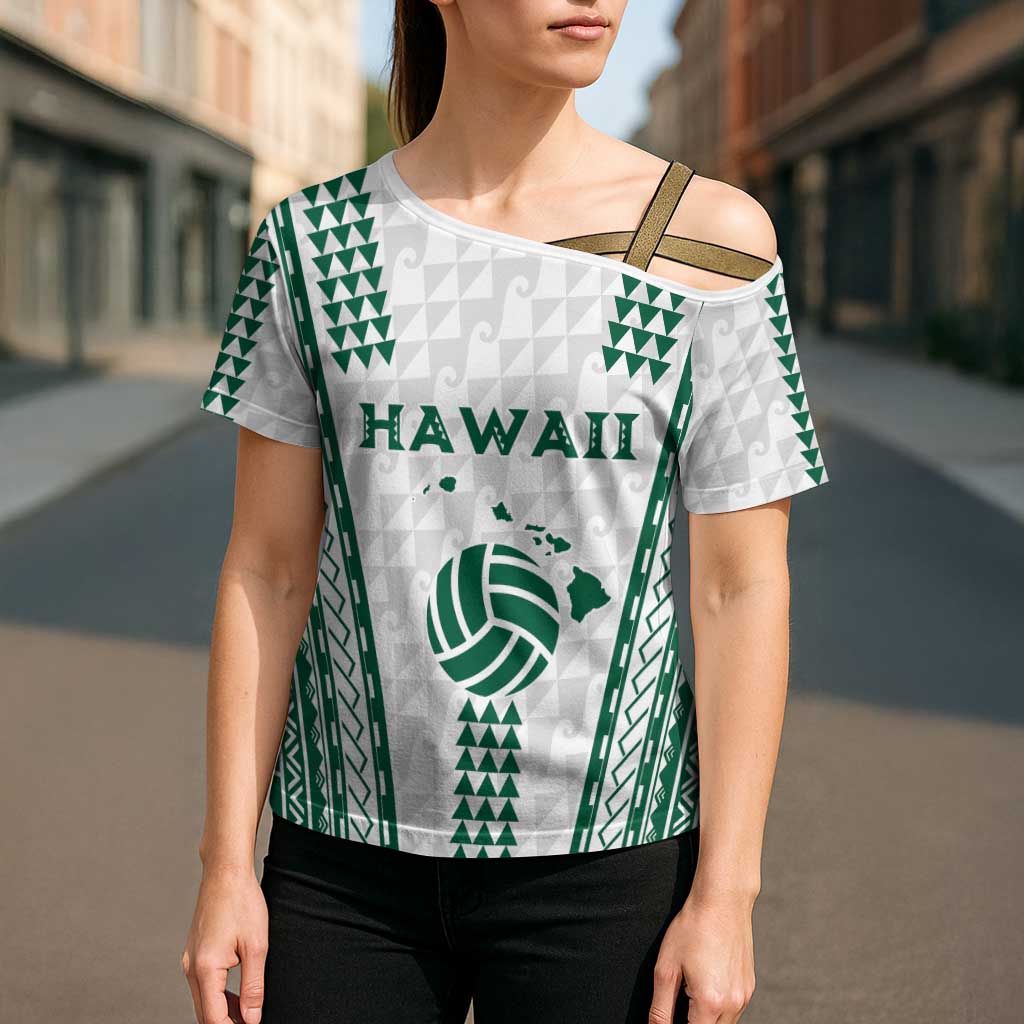 Polynesian Hawaii Volleyball Custom Cross Shoulder Shirt White Kakau with Map Motif - Polynesian Pride