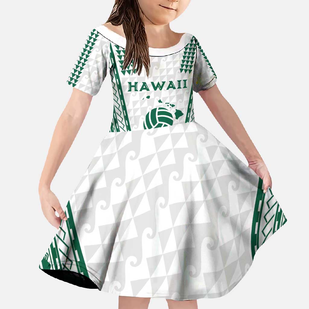 Polynesian Hawaii Volleyball Custom Family Matching Mermaid Dress and Hawaiian Shirt White Kakau with Map Motif