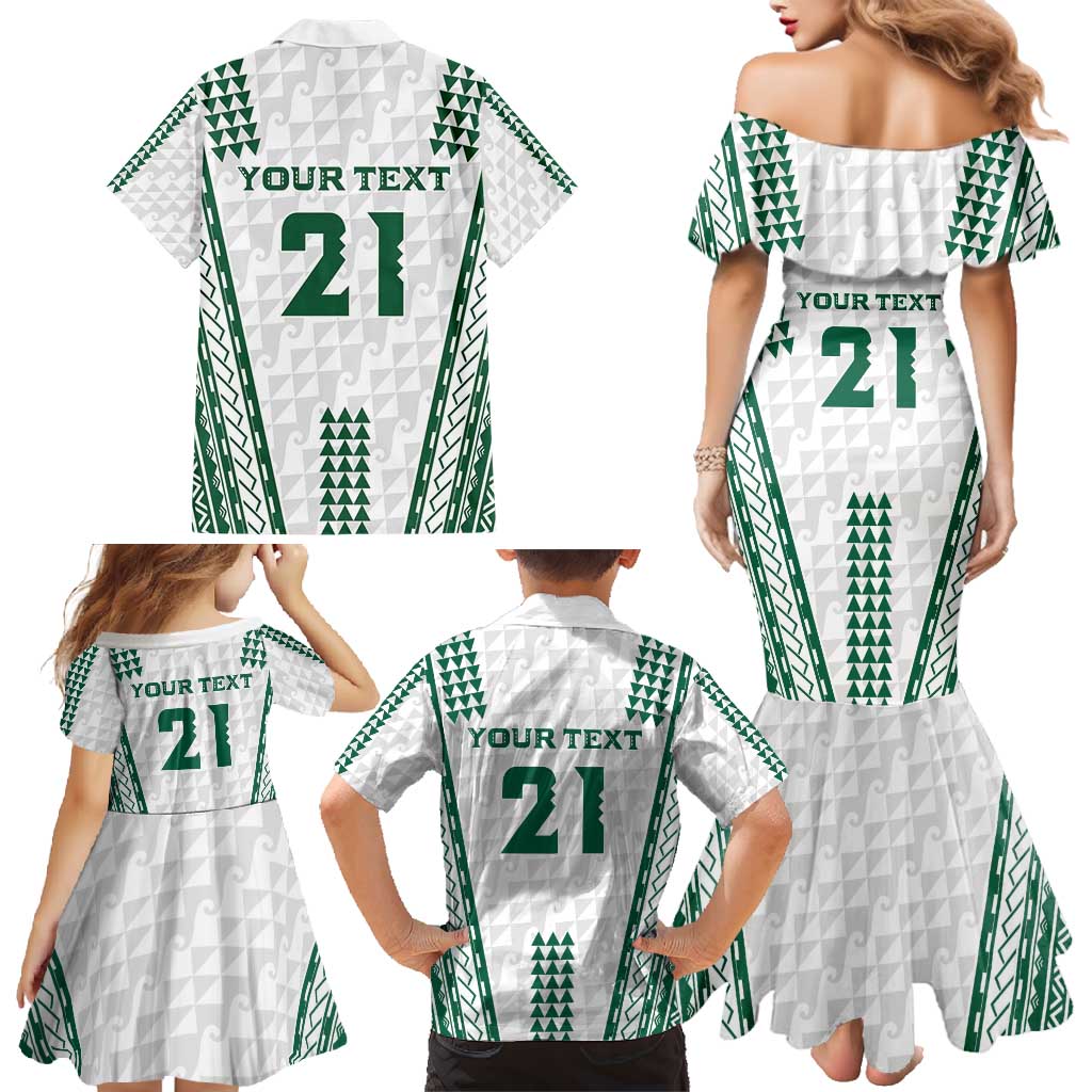 Polynesian Hawaii Volleyball Custom Family Matching Mermaid Dress and Hawaiian Shirt White Kakau with Map Motif
