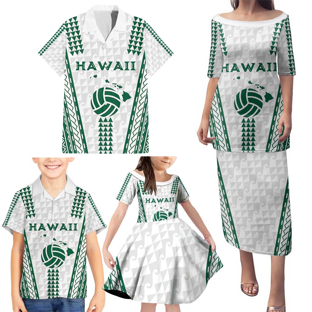 Polynesian Hawaii Volleyball Custom Family Matching Puletasi and Hawaiian Shirt White Kakau with Map Motif