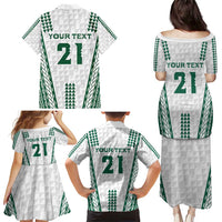 Polynesian Hawaii Volleyball Custom Family Matching Puletasi and Hawaiian Shirt White Kakau with Map Motif